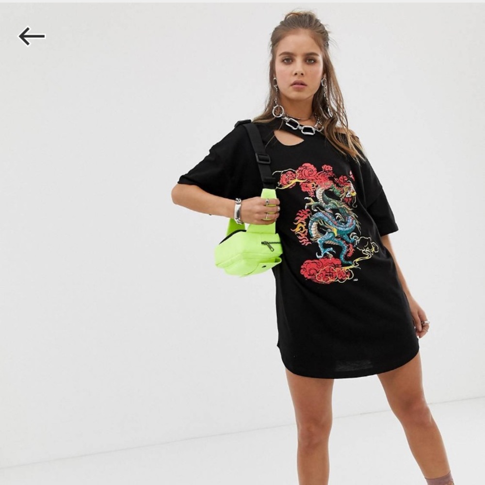 ASOS dragon tshirt dress eith unique shoulder cutout